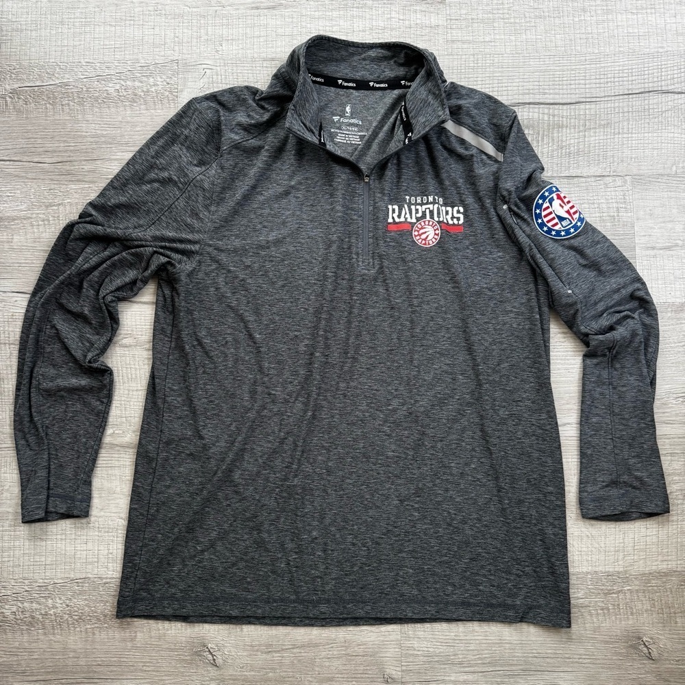 Toronto Raptors 1/4 Zip Long Sleeve Performance Fanatics Top Gray Mens Sz XL NBA